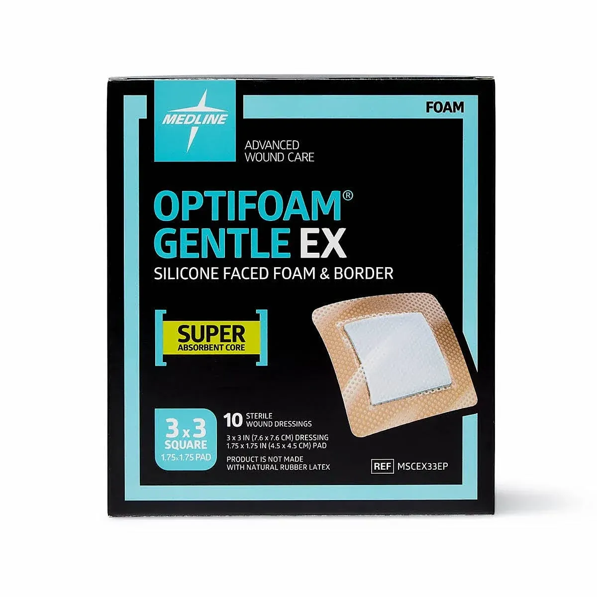 Optifoam Gentle EX Bordered Foam Dressing, 3" x 3" 10/Box