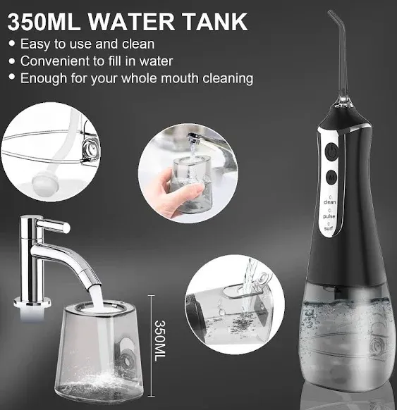 Water Dental Flosser Cordless for Teeth Cleaning Water Pick - Dental Oral Irrigator Braces Care Portable Rechargeable IPX7 Waterproof Powerful Battery Life Water Teeth Cleaner Picks for Home Travel