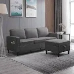 BALUS Sectional Sofa with Storage Ottoman, L-Shaped Living Room Set, Living room Furniture, 3-Seat Sofa Couch, Small Sectional Sofa, Couches and Sofas Sectional for Living Room (Dark Gray)