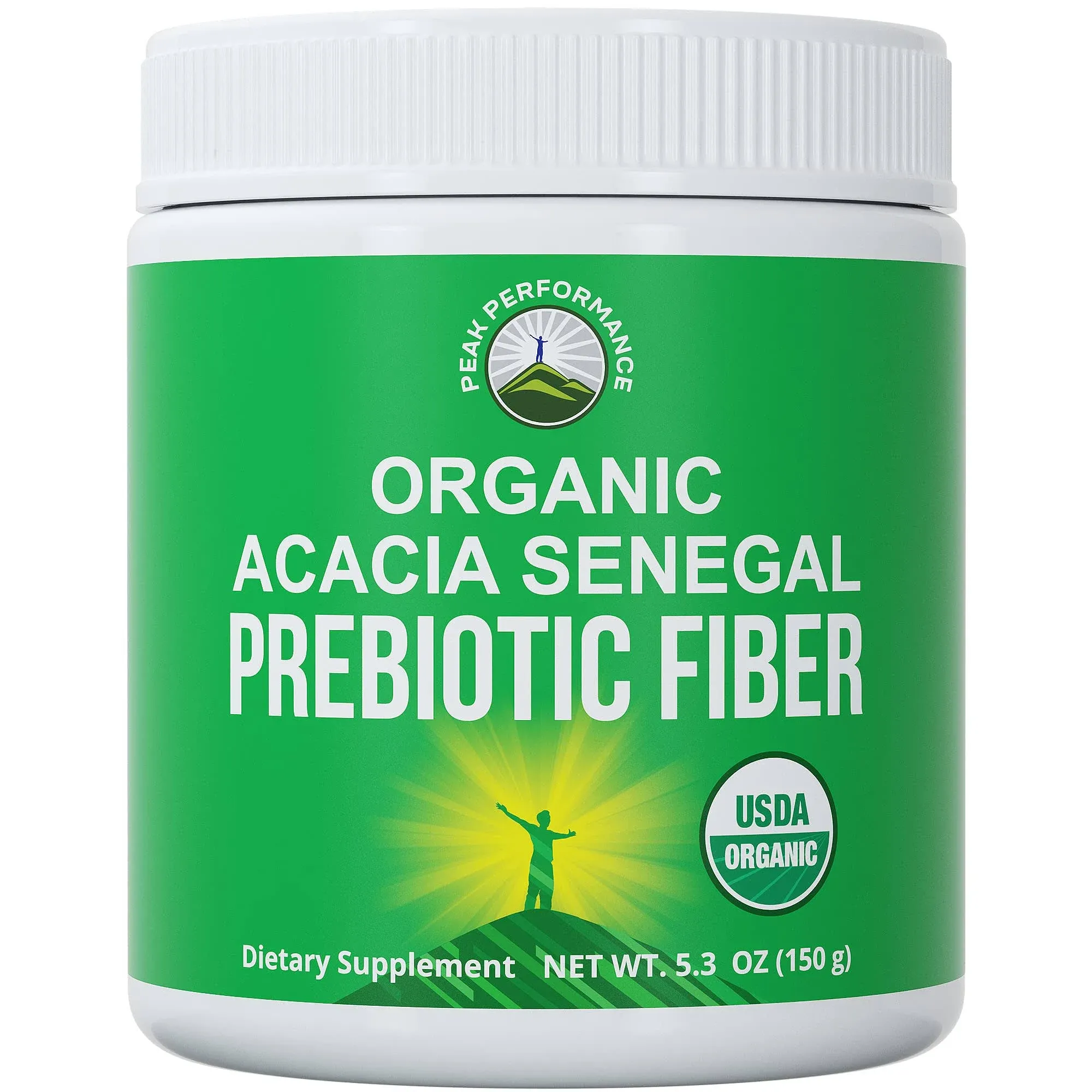 Peak Performance Organic Acacia Senegal Prebiotic Fiber Powder. USDA Organic Plant Based Vegan Prebiotics Supplement for Gut Health. with Digestive