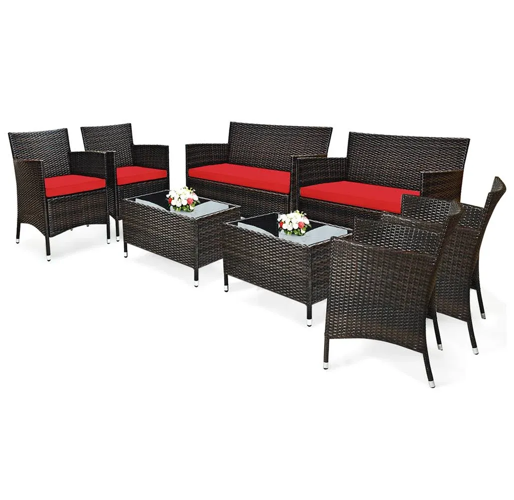 Costway 8PCS Rattan Patio Cushioned Sofa Chair Coffee Table Turquoise