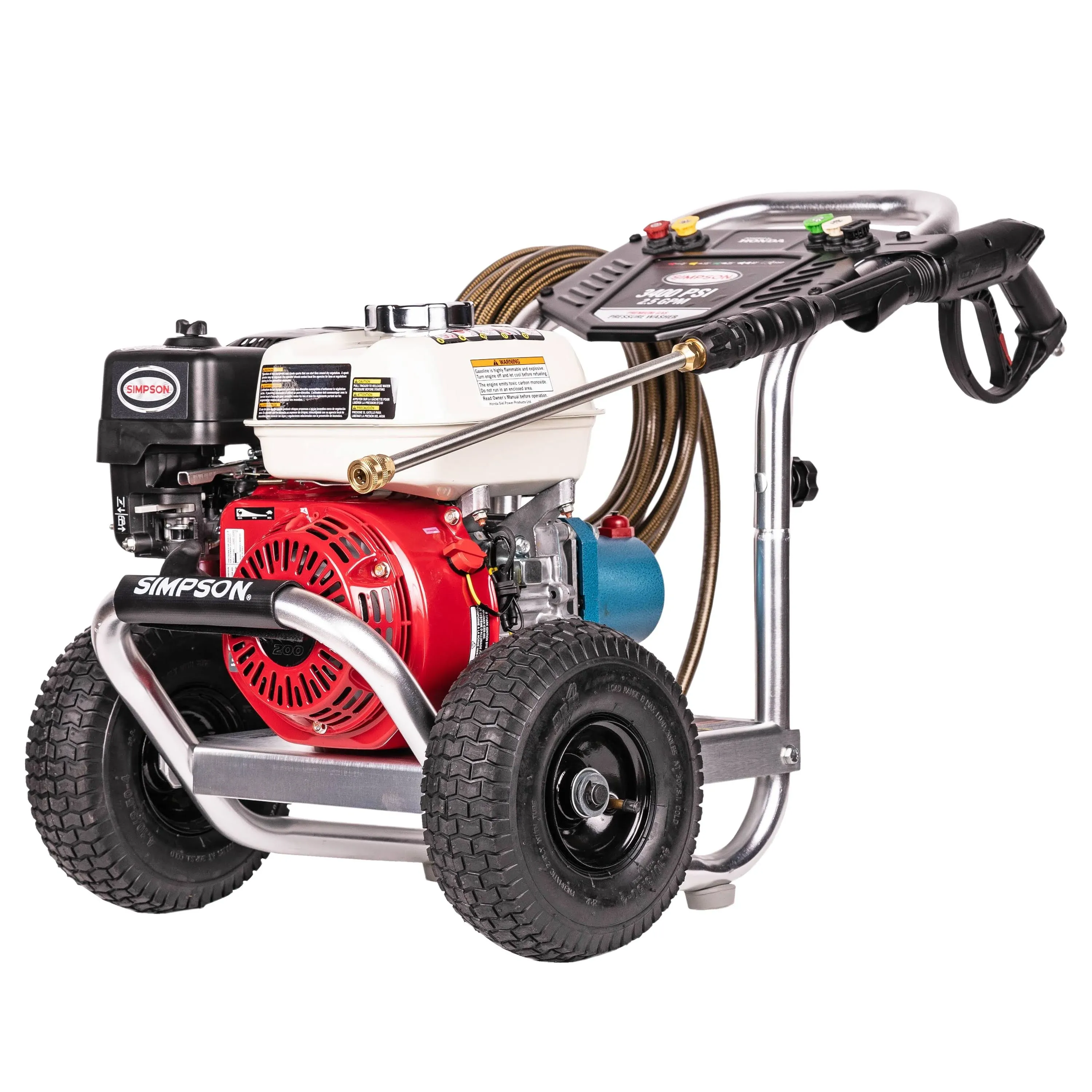 SIMPSON Cleaning Cleaning ALH3228-S Powered 3400 PSI Gas Pressure Washer, 2.5 GPM, Honda GX200 Engine,Red & 82232 Dial-N-Wash Adjustable Regulator for Pressure Washers, Rated up to 4500 PSI, Black