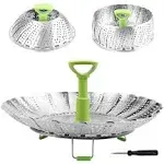 Consevisen Steamer Basket Stainless Steel Vegetable Steamer Basket Folding Steamer Insert for Veggie Fish Seafood Cooking, Expandable to Fit Various