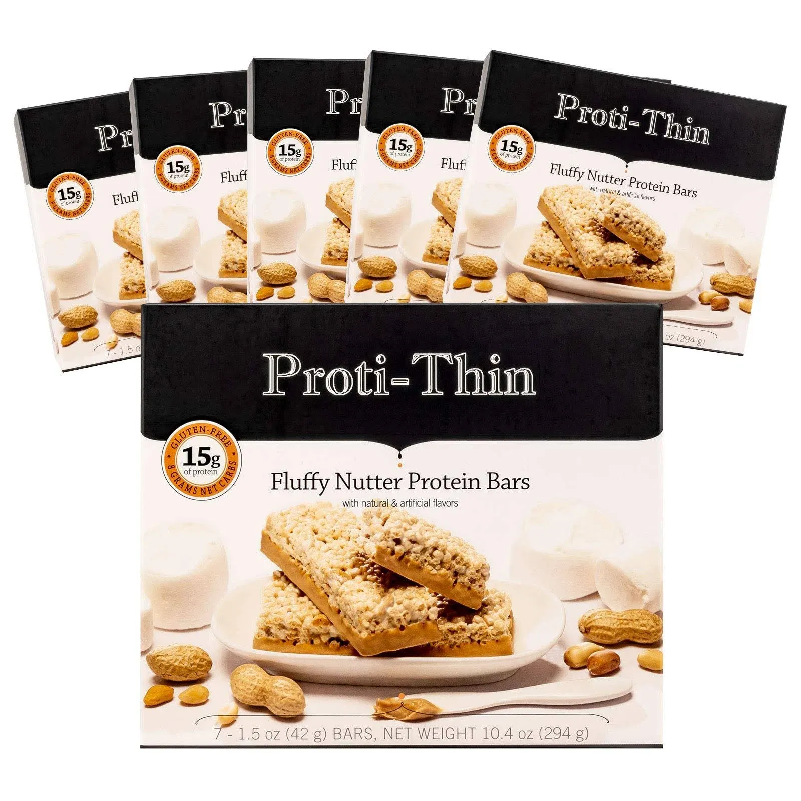 Proti-Thin Fluffy Nutter Protein Bars, 15g Protein, Low Calorie, Very Low Carb (VLC), Low Fat, High Fiber Snack Bar, KETO Diet Friendly, Ideal Protein Compatible, No Gluten Ingredients, 7 /Box