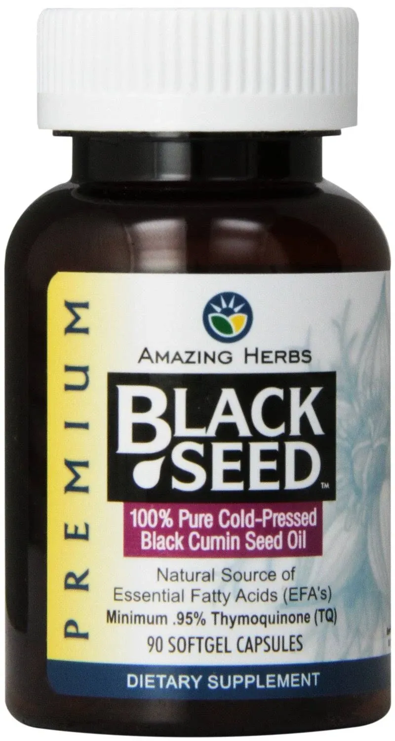 Amazing Herbs Premium Black Seed Oil 500mg 90 Softgels Capsules