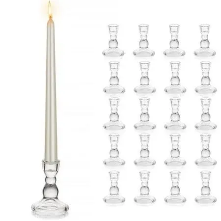 Glasseam Clear Glass Candlestick Holder Set of 20 Tapered Candle Holders for Wedding Table Centerpieces