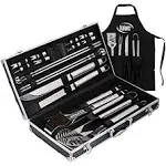 Kaluns BBQ Grill Accessories, Grilling Accessories for Outdoor Grill, Heavy Duty Stainless Steel Grill Set with Aluminum Case and Apron, Barbeque Tools, Grilling Gifts for Men, Women, Dad