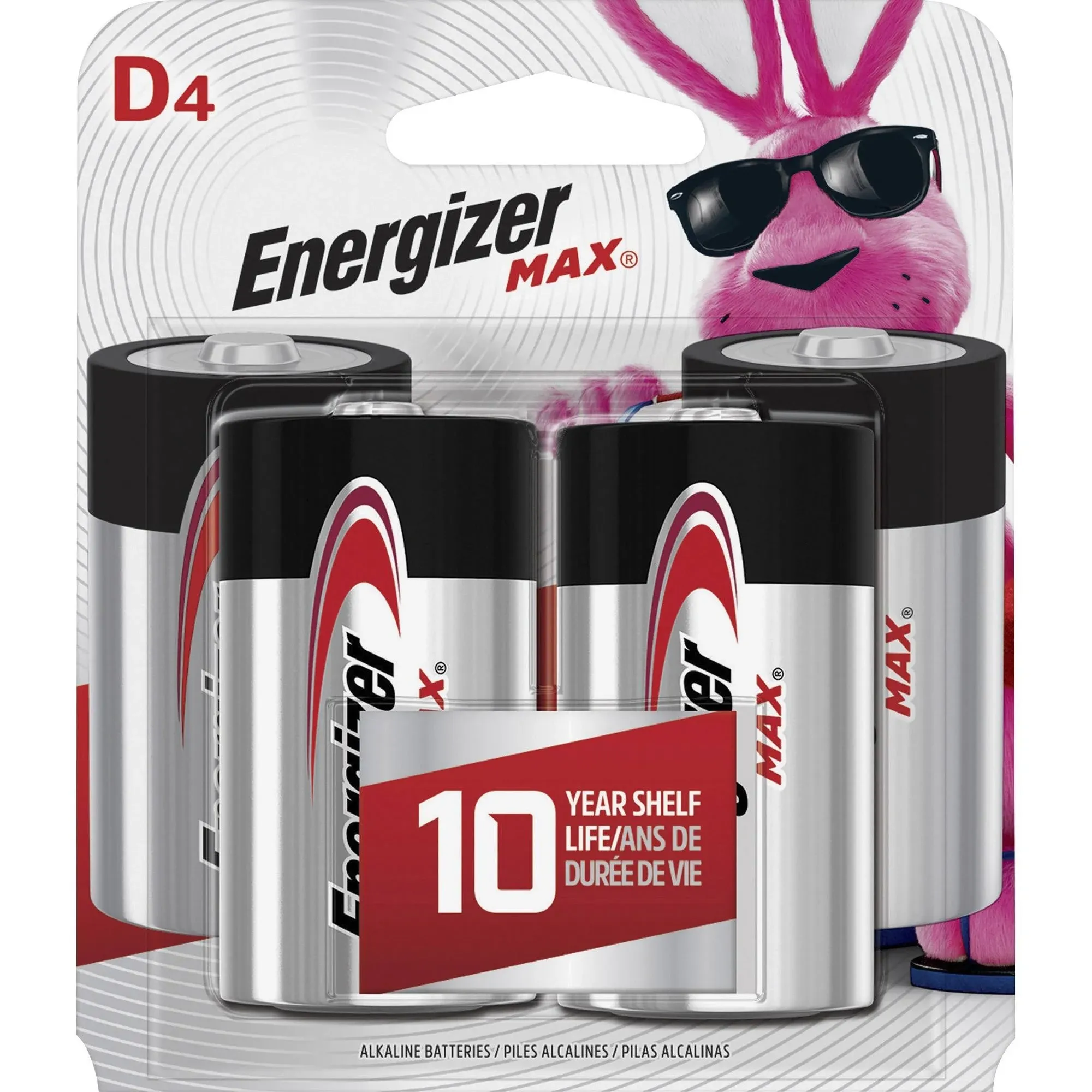 Energizer Max Alkaline Batteries, D - 4 pack