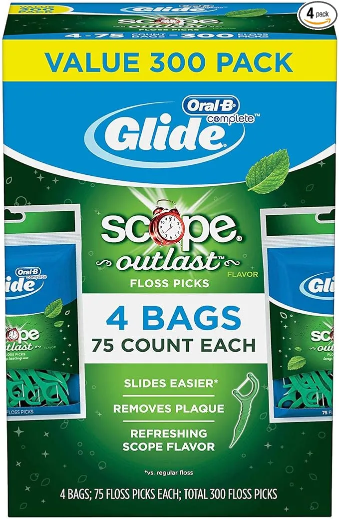 Glide Oral B Floss Picks Plusx 40mm Outlast - Long Lasting Mint, 4 Pack of 75