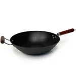 Light weight Cast Iron Wok, Stir Fry Pan, Wooden Handle, 14&#034; nonstick chef’s pan