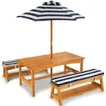 KidKraft 00106 Outdoor Table and Bench Set with Cushions, Beige/ Navy & White Stripes