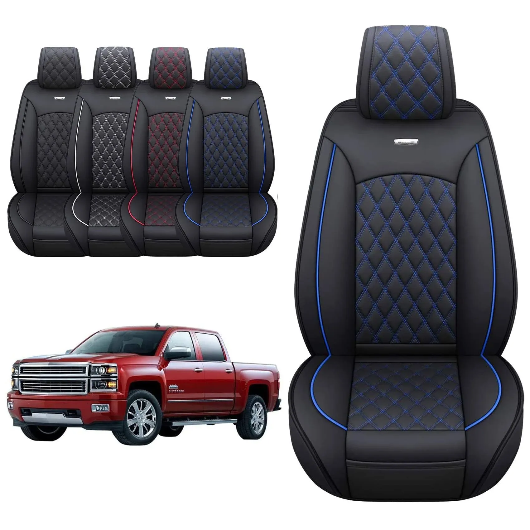 Full Set PU Leather Seat Cover For 2007-2022 Silverado Sierra 1500 2500HD 3500HD