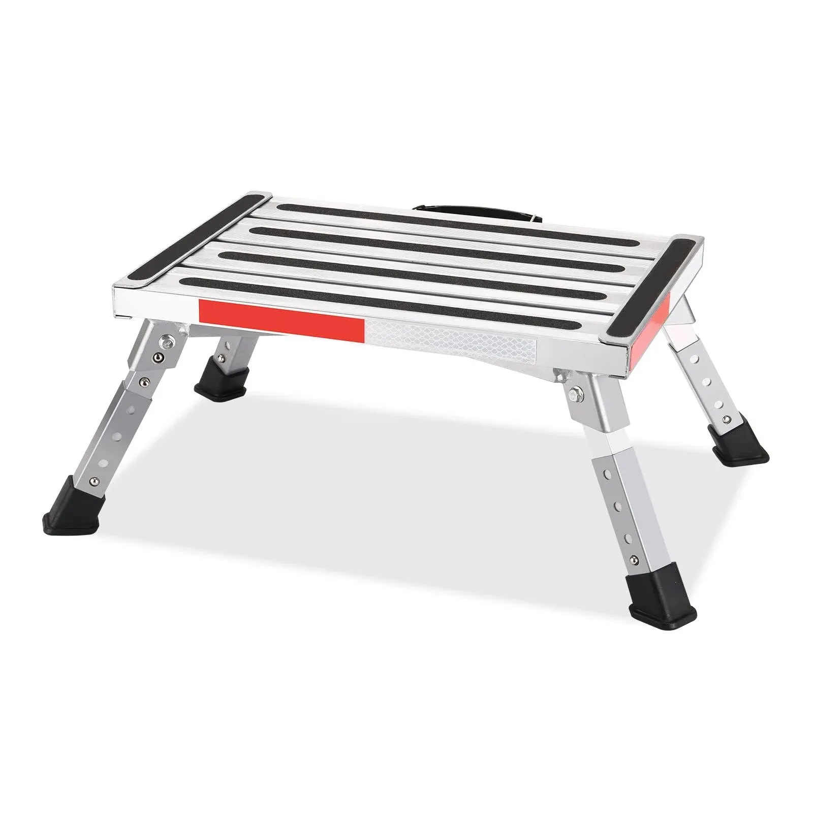 Height Adjustable Folding RV Steps with Anti-Slip Surface, Rubber Feet, and Reflective Strips