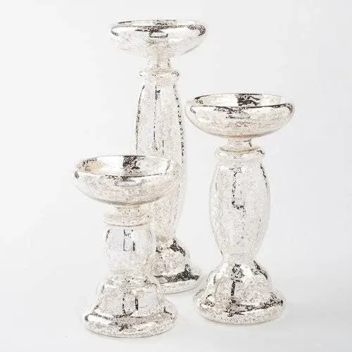 Eastland Unique Mercury Glass Pillar Candle Holder Set of 3 (3 Sizes)