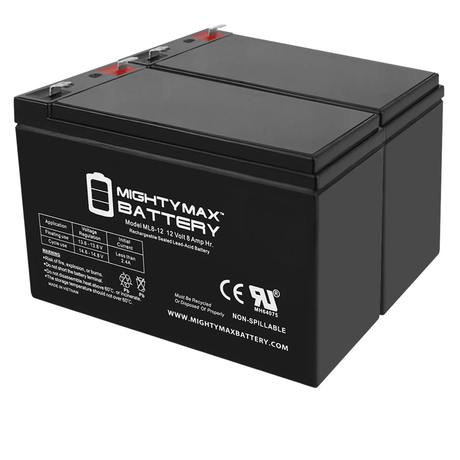 12V 8AH SLA Battery replaces WKA12-8F2 DJW12-8HD TPH12080 F2 - 2 Pack