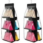 Han Sheng 2 Pcs 6 Pockets Hanging Purse Handbag Organizer Clear Hanging Shelf Bag Collection Storage Holder Purse Bag Wardrobe Closet Space Saving