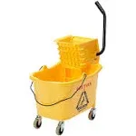 Amazon Basics Side Press Wringer Combo Commercial Rectangular Mop Bucket on Wheels, 35-Quart, Yellow