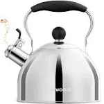 Tea Kettle, 2 Quart Stainless Steel Whistling Tea Kettle, Stovetop Whistling Teakettle Tea Pots for Stove Top with Ergonomic Folding Handle, Small Teapot, Water boiler for Tea, Coffee (Silver)