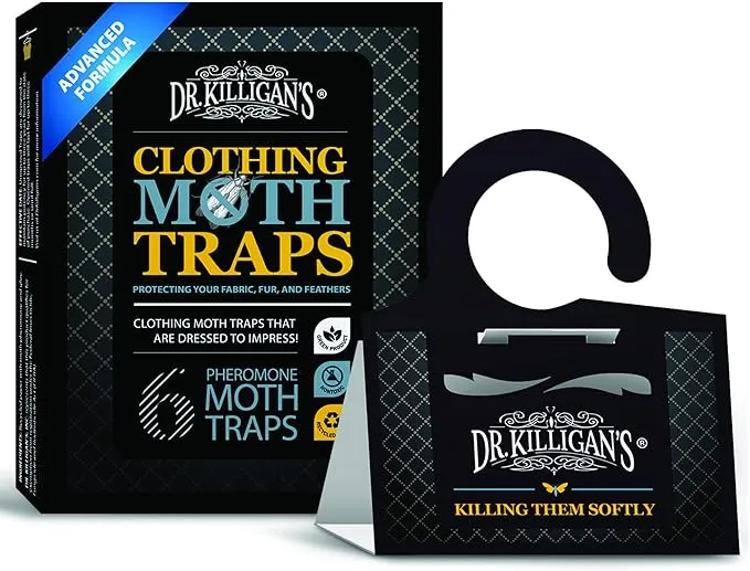 Dr. Killigan's Premium Double Potent Clothing Moth Traps with Pheromones Prime | Organic Clothes Moth Trap with Lure for Closets & Carpet | Case Making Moth Treatment & Prevention (6 Pack, Black)