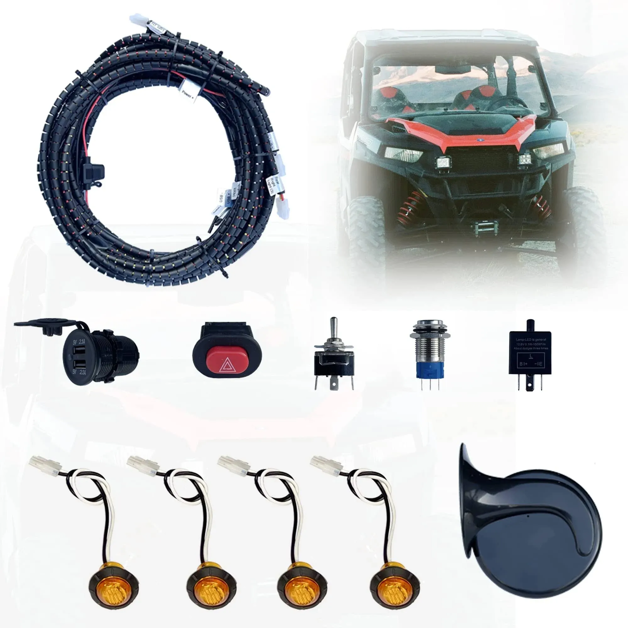 Universal ATV/UTV Turn Signal Kit, LED Street Legal Kit with Horn, USB Charge and ...