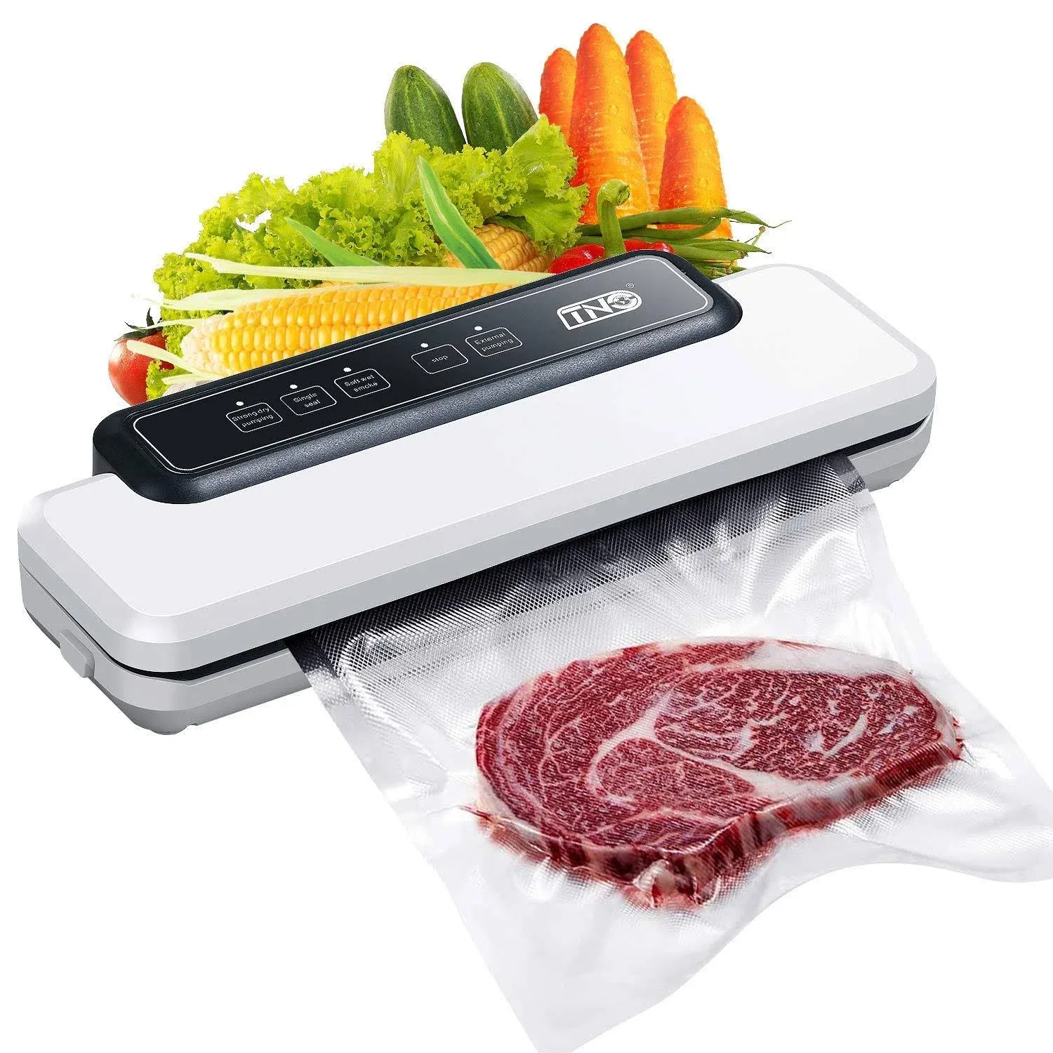 TNO Vacuum Sealer, Automatic Food Sealer Machine for Food Savers w/Dry & Moist Food Modes | LED Indicator Lights| Starter Kit丨Includes 10 Precut Bags, For Sous Vide and Food Storage