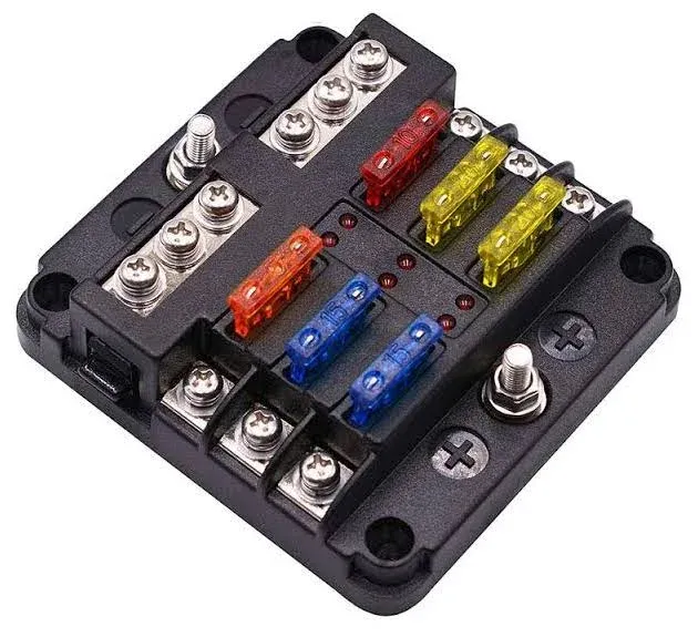 6 Way 12V Fuse Block Fuse Box, 6 Circuit Car Ato/Atc Fuse Block Waterproof with LED Indicator & 20Pcs Fuse & Damp-Proof Cover for 12V/24V Automotive Truck Boat Marine Bus RV Van Vehicle