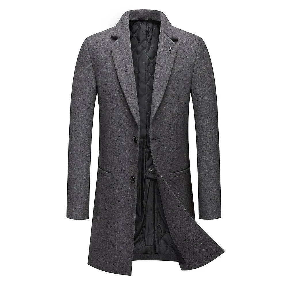 Allthemen Mens Thicken Woolen Solid Long Fit Overcoat Black M