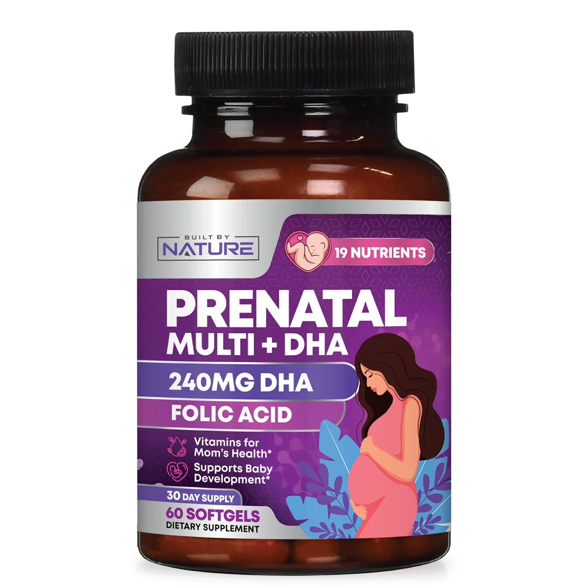 Prenatal Vitamins for Women - Multivitamin with DHA, Folic Acid, Vitamin C, B12, Iron & Omega-3 - Before, During & Post Pregnancy Supplement for Healthy Growth & Brain Development - 60 Softgels