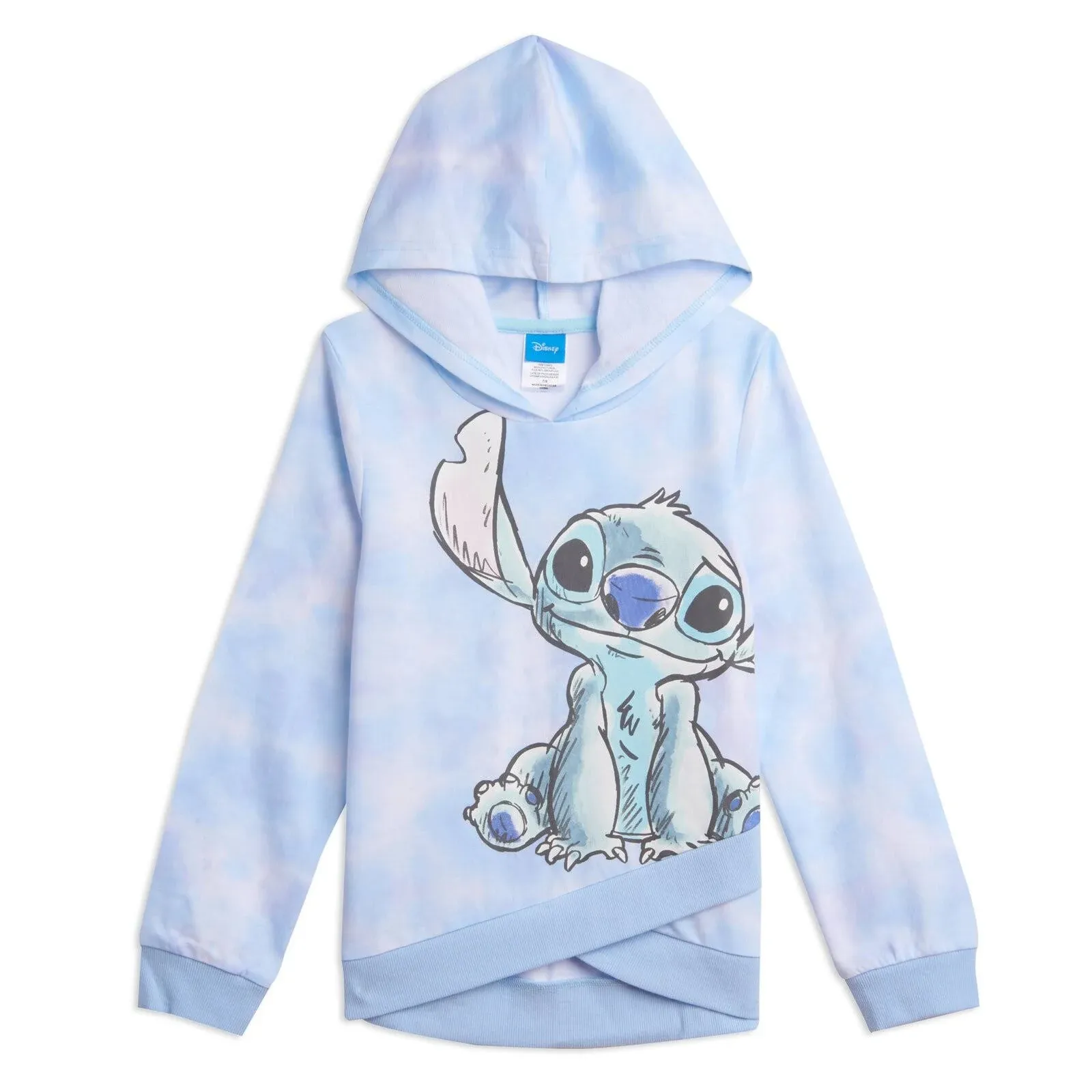 Disney Lilo & Stitch Little Girls French Terry Pullover Crossover Hoodie Tie Dye Blue 6