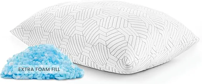 SLEEP ZONE Queen Size Shredded Memory Foam Bed Pillow for Sleeping, Adjustable Pillow for Side, Back or Stomach Sleepers, Soft, Breathable and Removeable Cover (Queen, Pack of 1)