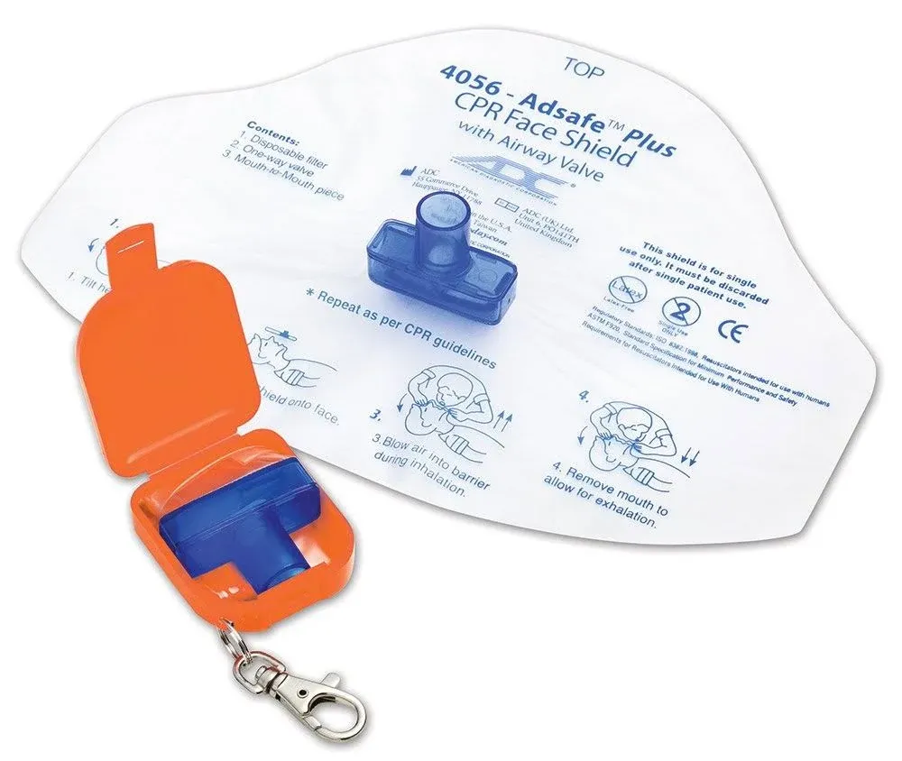 Adsafe CPR Face Shield Plus w/Mouthpc & 1-Way Valve Orange