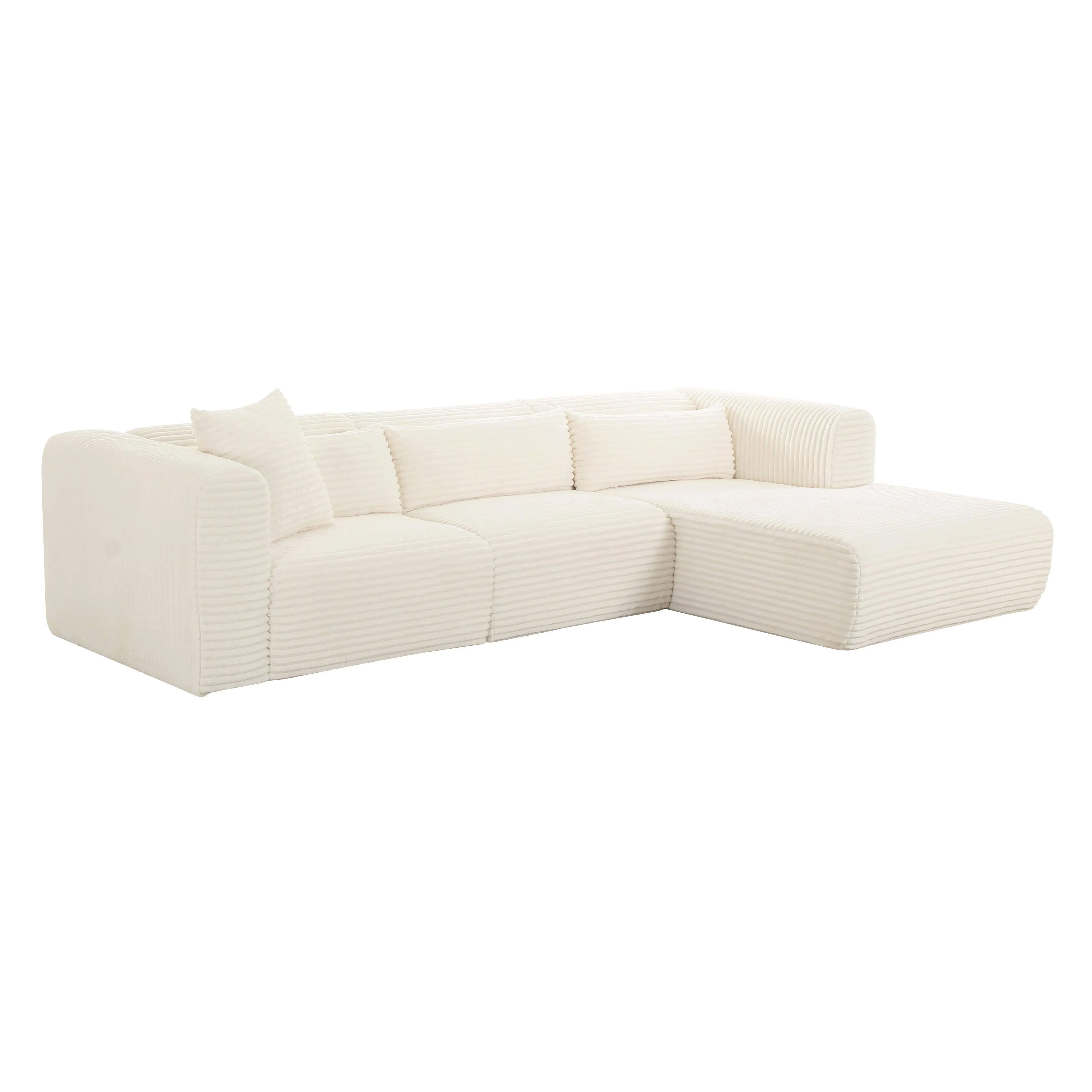 Tarra - Fluffy Oversized Corduroy Modular LAF Sectional - Cream | TOV Furniture