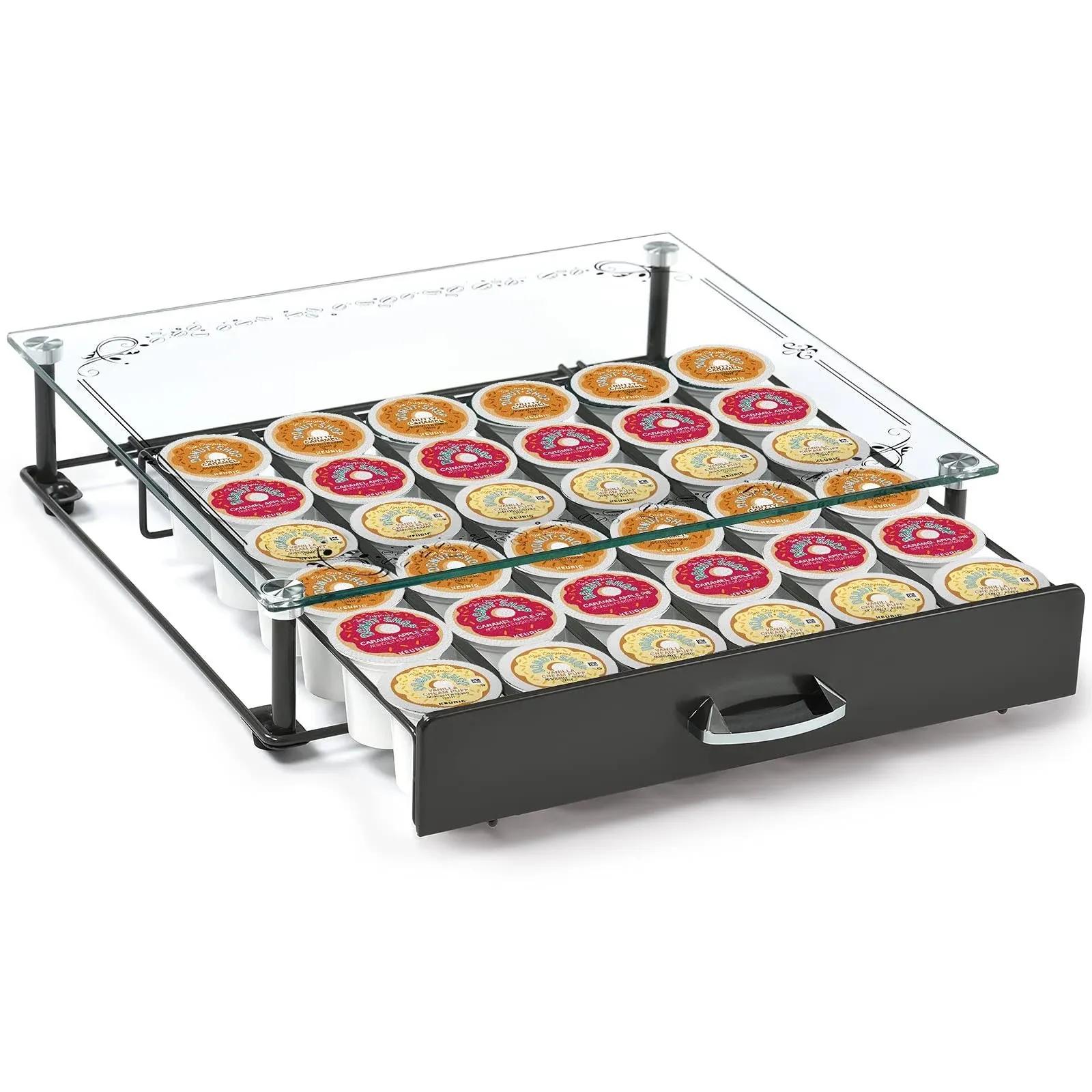 By Crystal Tempered Glass Coffee Pod Holder Drawer Compatible With 36 Pods Capac