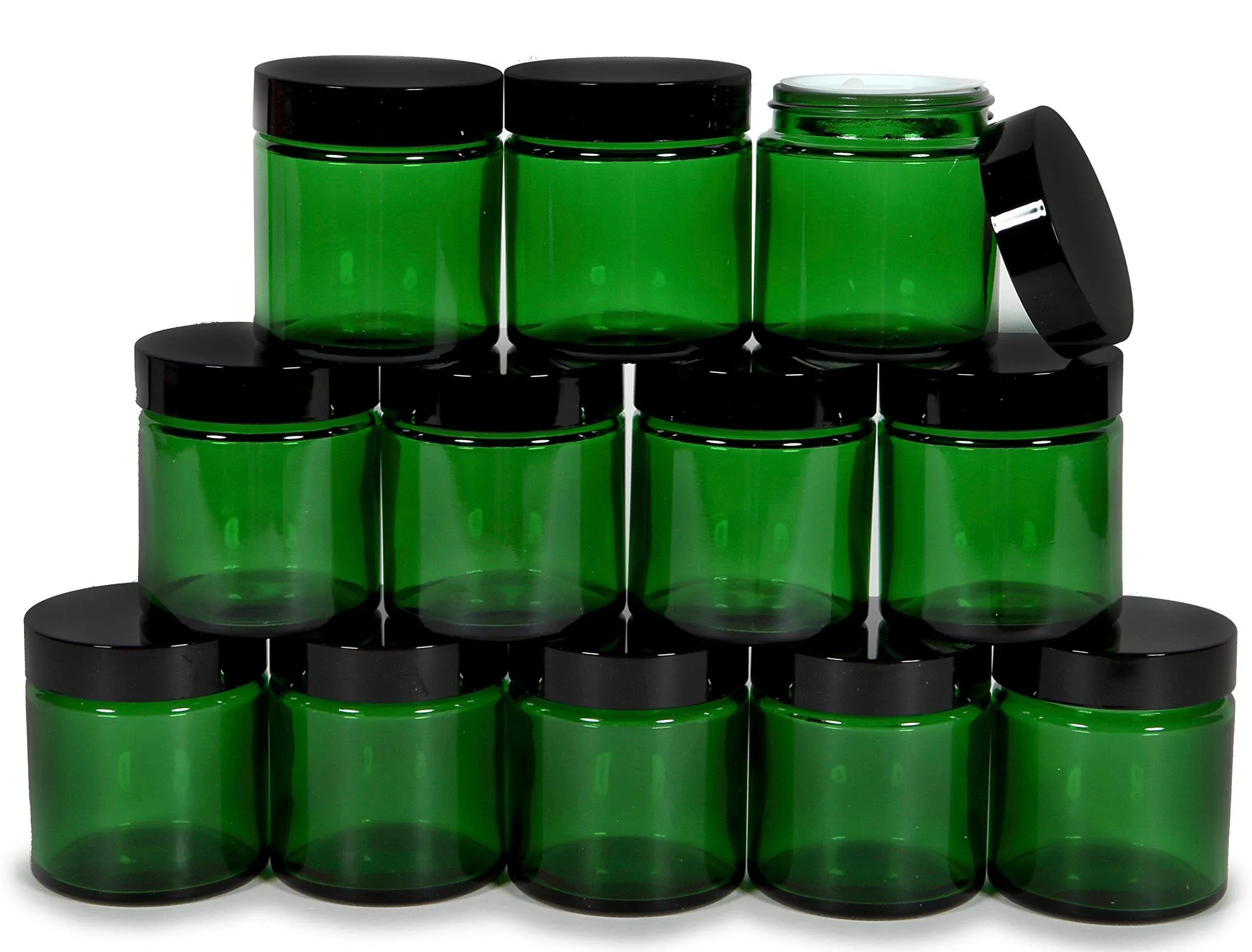 Vivaplex, 12, Green, 4 oz, Round Glass Jars