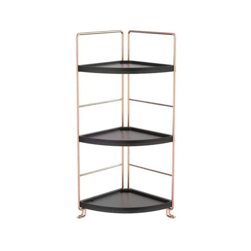 Dracelo 10.6 in. W x 6.7 in. D x 17.7 in. H 3-Tier Corner Rose Gold + Black ...