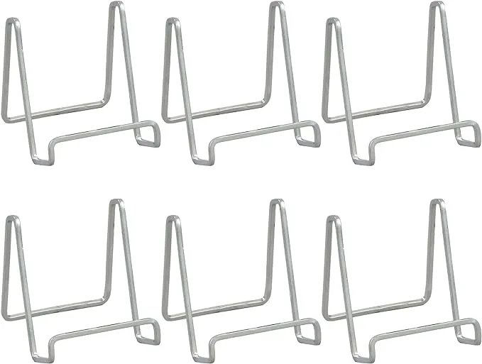 Metal Square Wire Easel Plate Holder Book Display Stand, Silver, 6&#034;, Set of 6