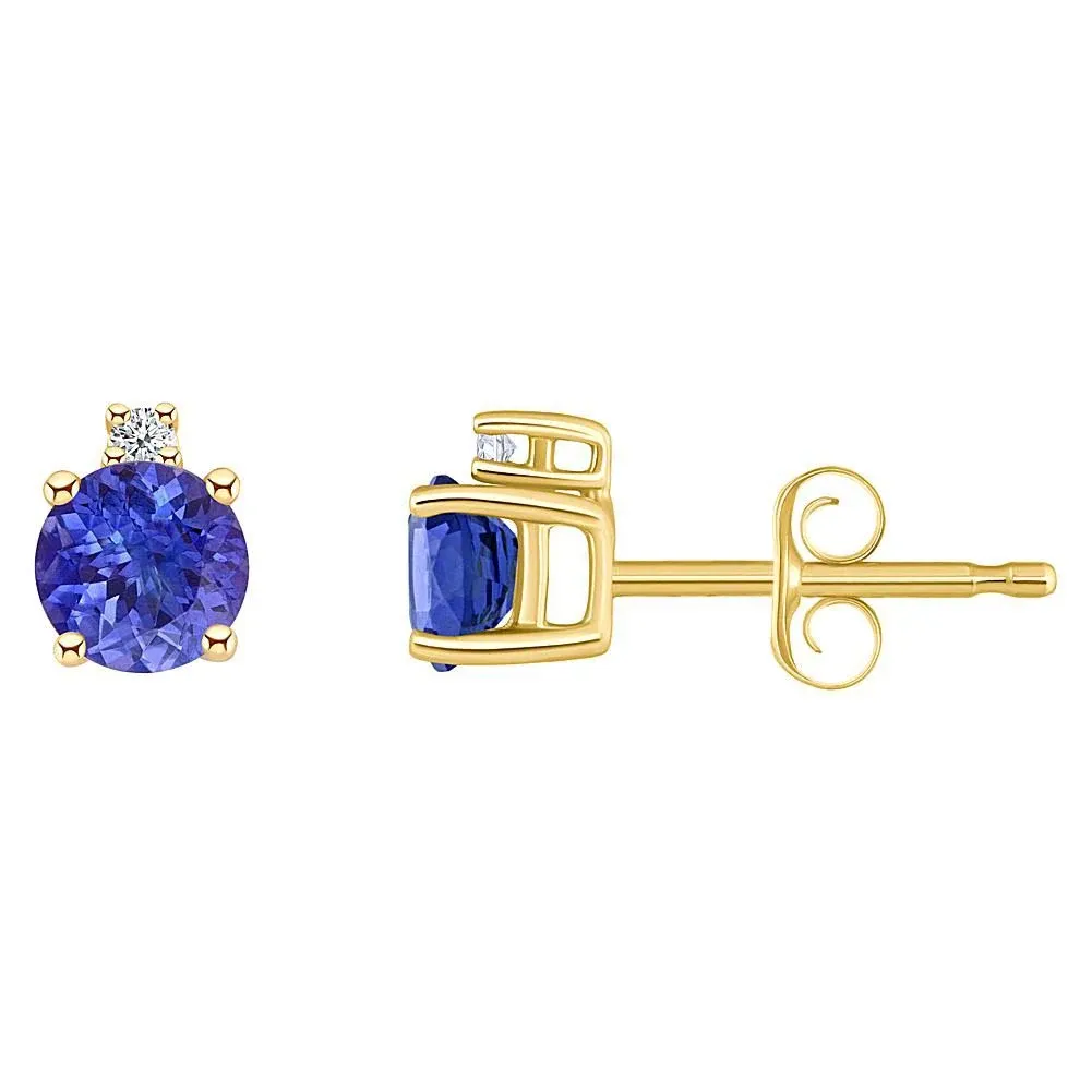 Steven Vardi Inc. 14K Gold 4mm Round Tanzanite and Diamond Accent Stud Earrings ...