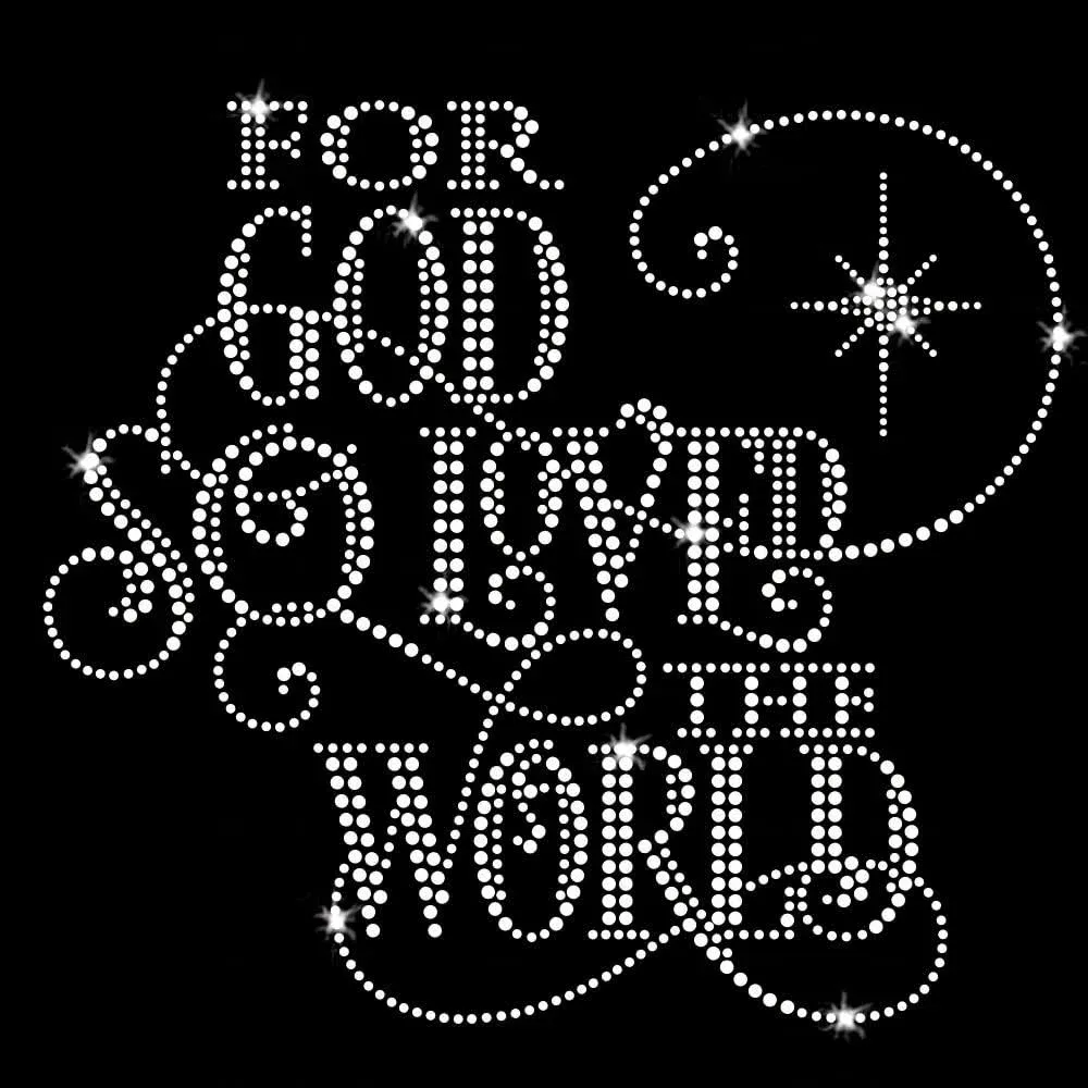 For God So Loved the World Christmas Faith Iron-on Rhinestone Transfer DIY Bling