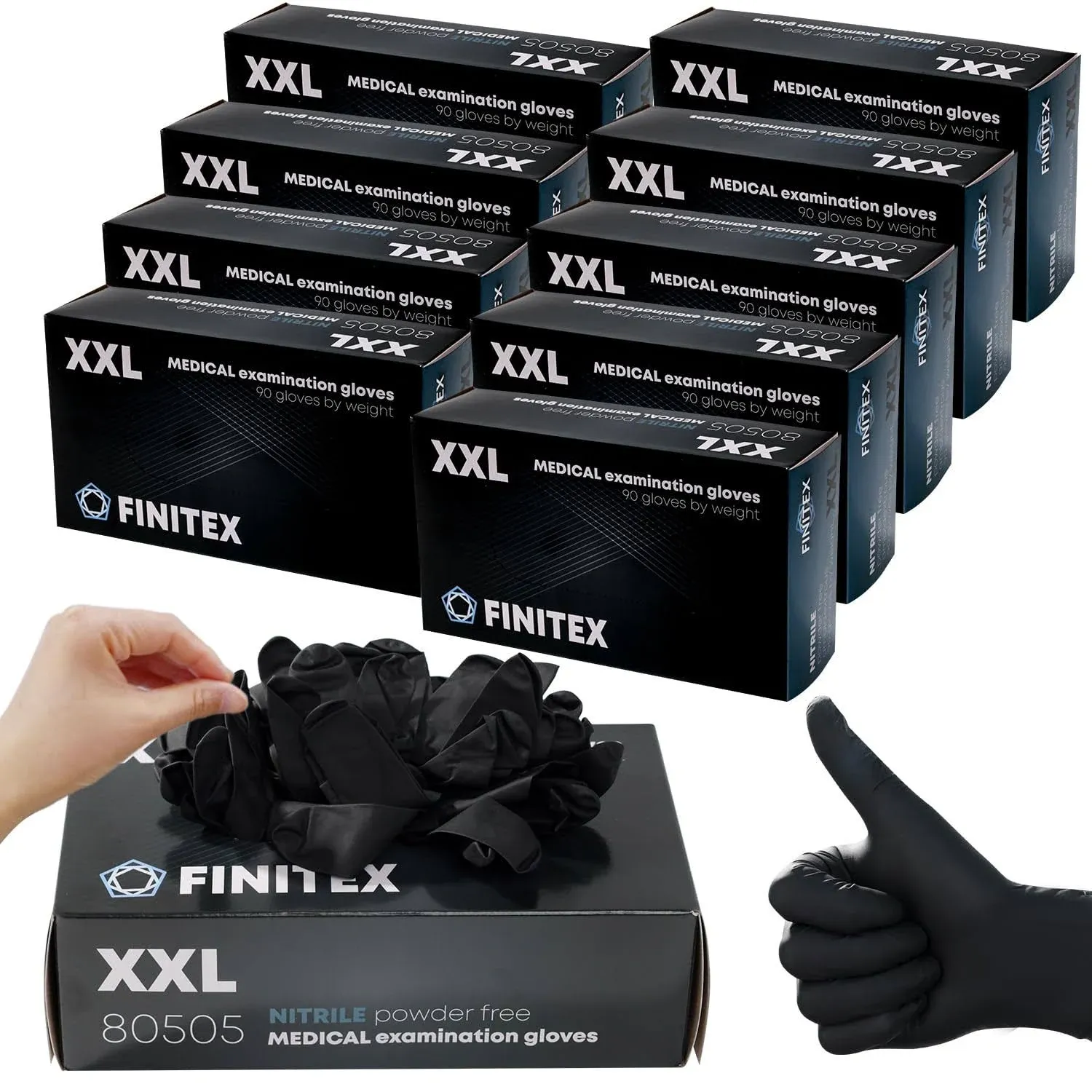 FINITEX Black Nitrile Disposable Medical Exam Gloves 5 Mil Powder-Free Latex-Free ...