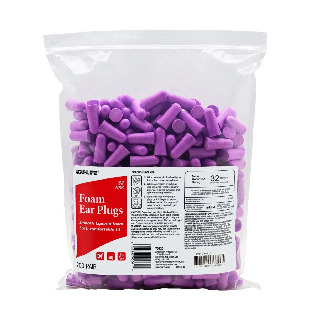 Acu-Life® Foam Ear Plugs