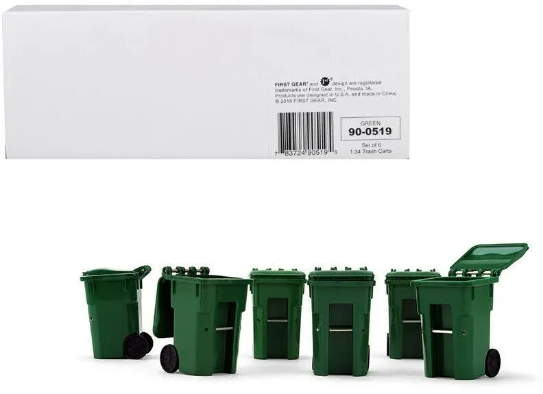 Set of 6 Green Garbage Trash Bin Containers Replica 1/34 Models by Fir