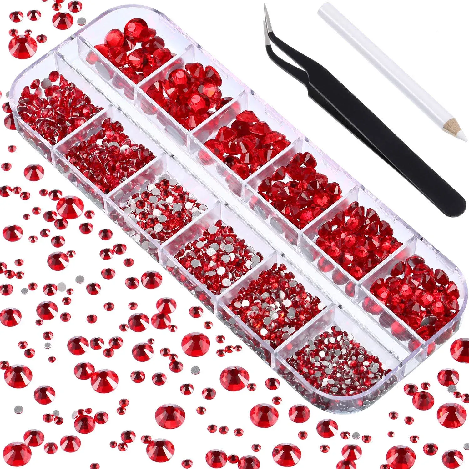 TecUnite 2000 Pieces Flat Back Gems Round Crystal Rhinestones 6 Sizes (1.5-6 mm ...