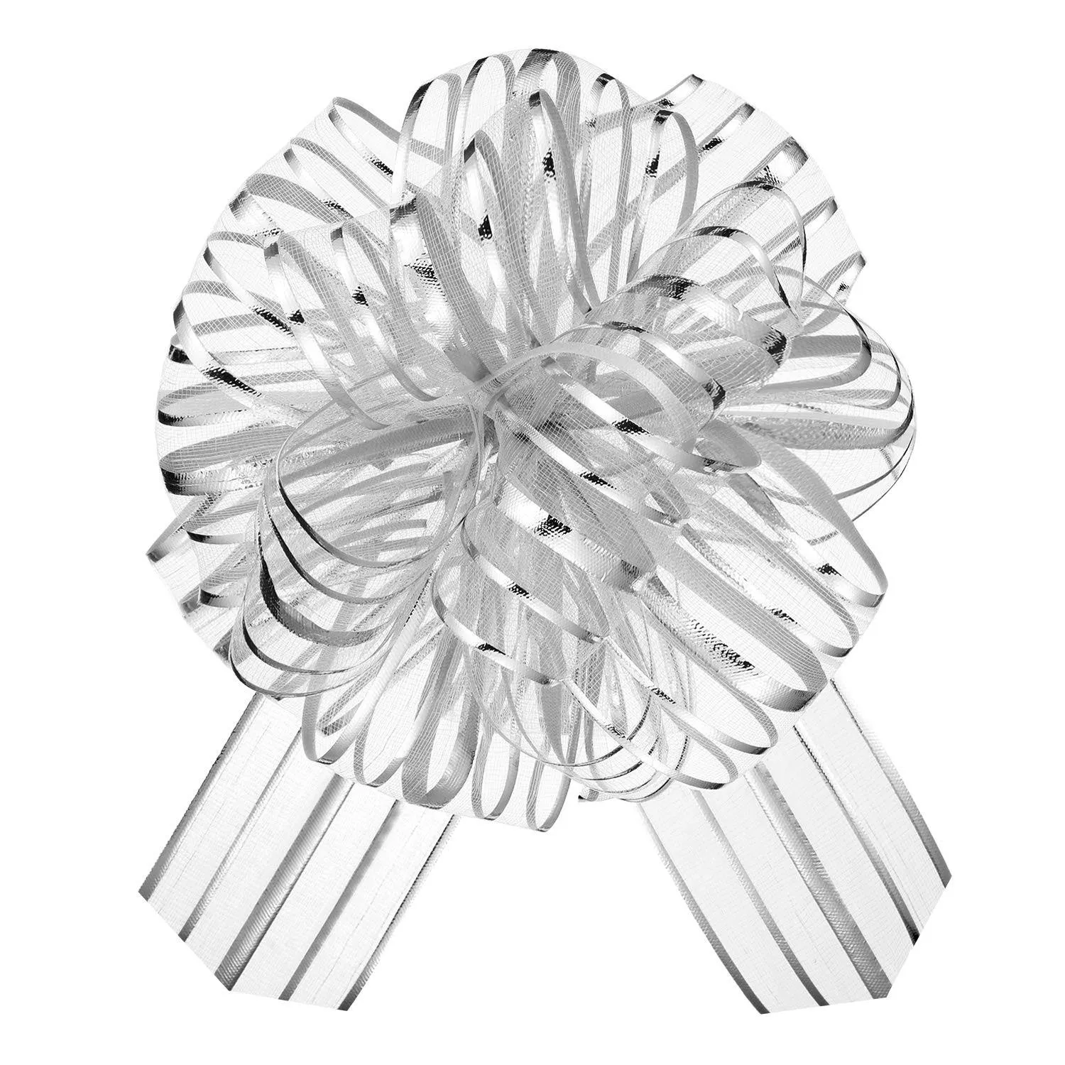 WILLBOND 10 Pieces Christmas Pull Bow 6 Inches Large Organza Bow Silver Pull ...