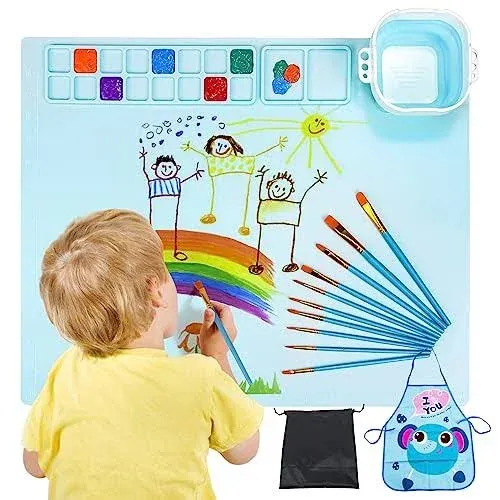 Silicone Painting Mat Silicone Art Mat Kits with Detachable Cup &amp; 10 Paint Br...