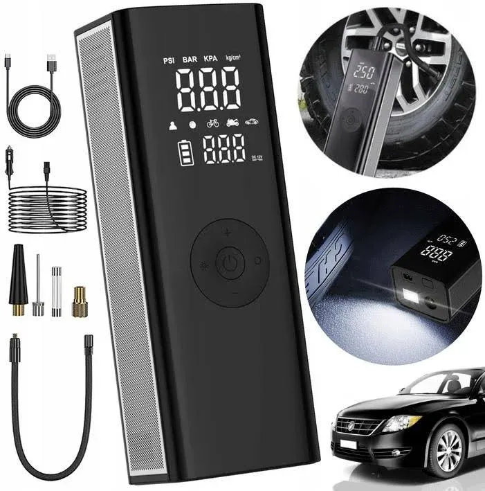 Smart Portable Air Pump, 150 PSI Air Compressor Tire Inflator - Fits Car, Truck & Motorcycle Tires - Digital Pressure Gauge, Cordless Compact Bike Pump, Ball