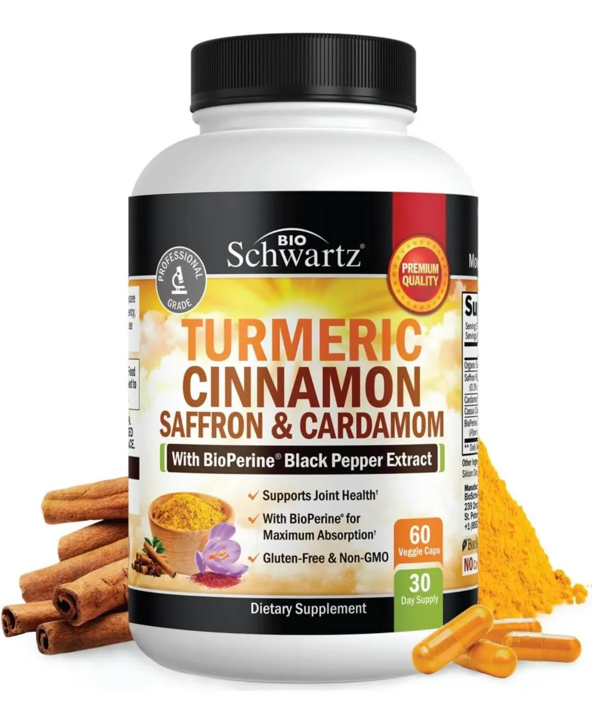 Bioschwartz Turmeric Supplement with Saffron, Cinnamon and Cardamom Plus ...