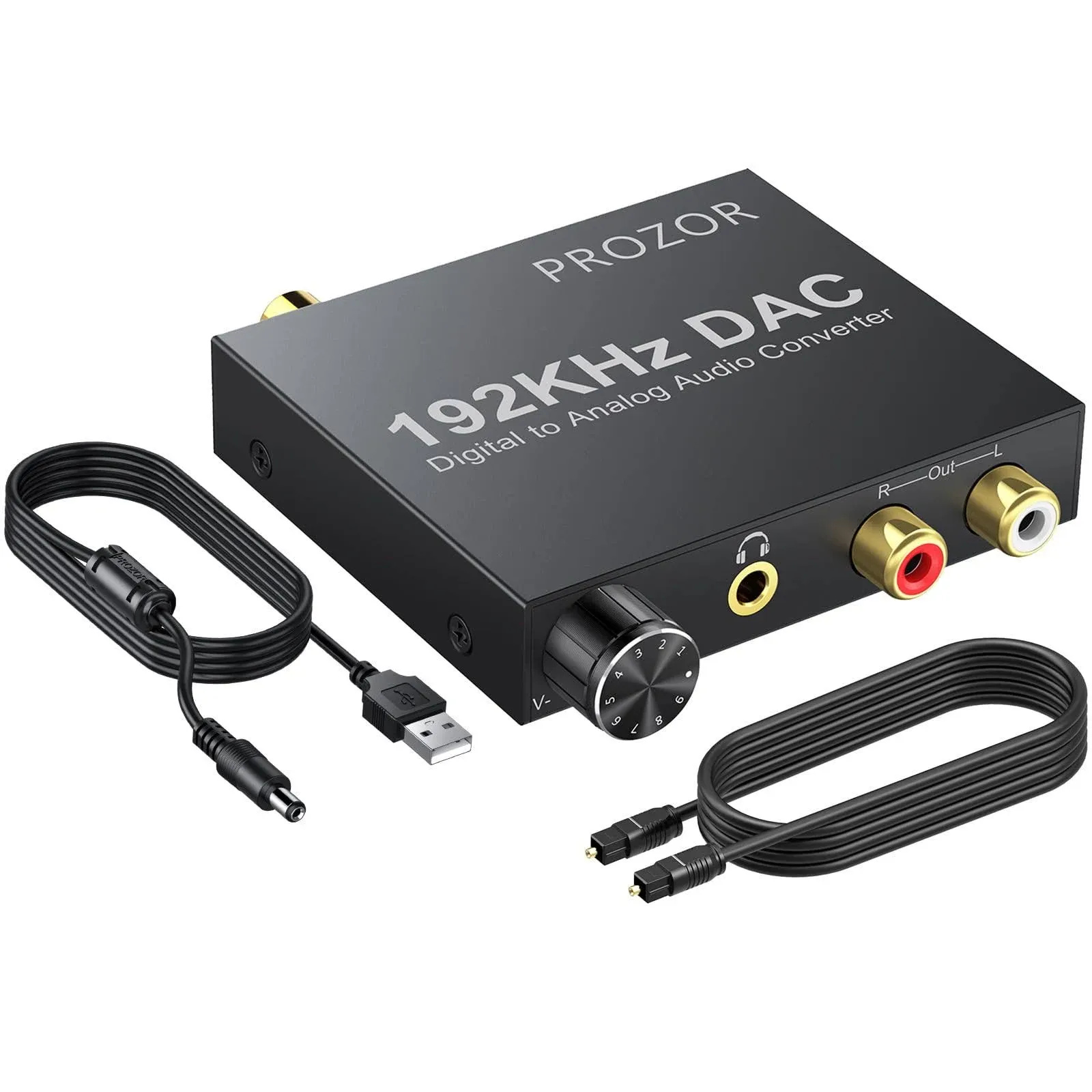 PROZOR Digital to Analog Converter 192kHz DAC Supports Volume Control Digital Coaxial SPDIF Toslink to Analog Stereo L/R RCA 3.5mm