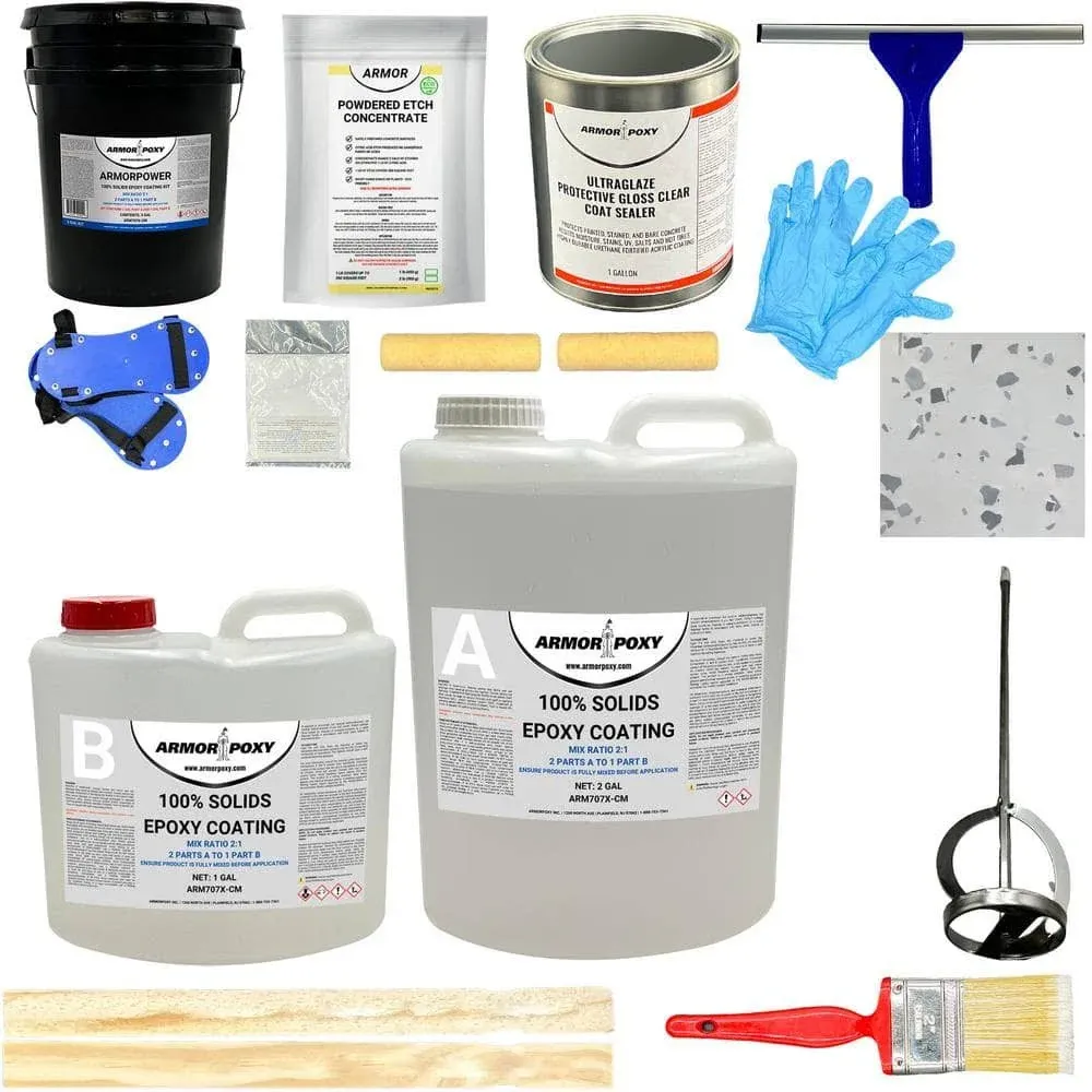 Garage Epoxy Floor Kit – Industrial Grade, 2 Part Epoxy Coating for Concrete for Garages, Basements, Workshops, Retail & Automotive Spaces - 14 pcs, Covers 600 Sq Ft, Designer Gray