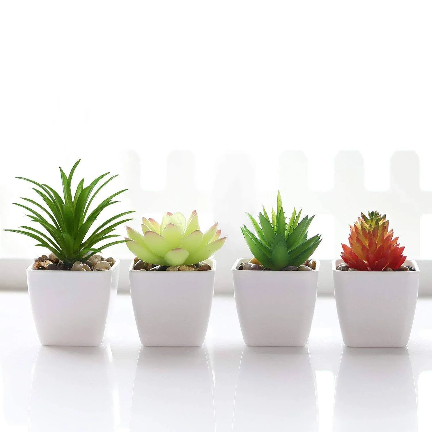 Veryhome Fake Succulents Plants Artificial Faux Succulents Small 4pcs Mini Potted Plastic Succulents for Christmas Home Office Living Room Desk Decor Aesthetic