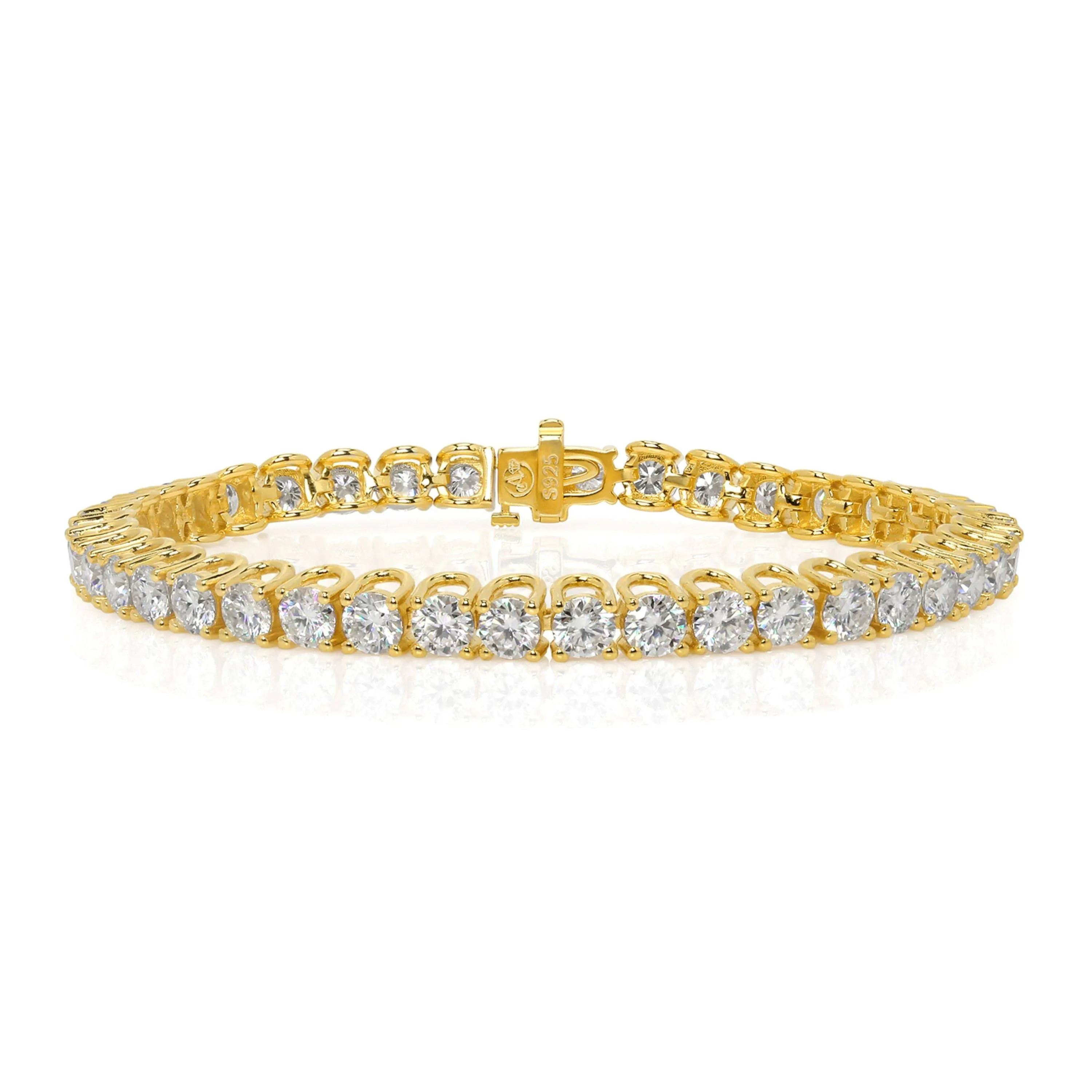 24K Yellow Gold Plated or 925 Rhodium Plated Lab Grown Moissanite Diamond Classic Tennis Bracelet | 4.0 mm | U-Shape | 7.0 Inch